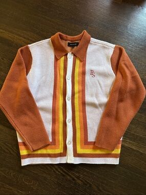 PacSun Orange, Yellow & White Stripe Knit Polo Cardigan - Men's
